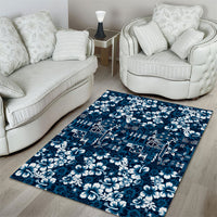 Blue Hawaiian Tapa Tribal Hibiscus Area Rug