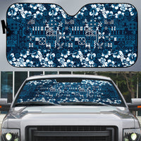 Blue Hawaiian Tapa Tribal Hibiscus Auto Sun Shade