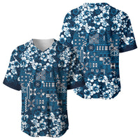 Blue Hawaiian Tapa Tribal Hibiscus Baseball Jersey