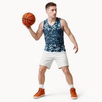 Blue Hawaiian Tapa Tribal Hibiscus Basketball Jersey