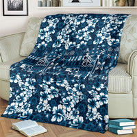 Blue Hawaiian Tapa Tribal Hibiscus Blanket