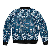 Blue Hawaiian Tapa Tribal Hibiscus Bomber Jacket