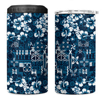 Blue Hawaiian Tapa Tribal Hibiscus 4 in 1 Can Cooler Tumbler