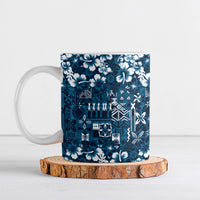 Blue Hawaiian Tapa Tribal Hibiscus Ceramic Mug