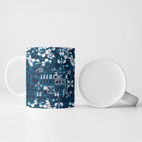 Blue Hawaiian Tapa Tribal Hibiscus Ceramic Mug