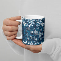 Blue Hawaiian Tapa Tribal Hibiscus Ceramic Mug