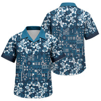 Blue Hawaiian Tapa Tribal Hibiscus Family Matching Off Shoulder Maxi Dress and Hawaiian Shirt