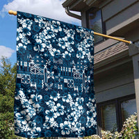 Blue Hawaiian Tapa Tribal Hibiscus Garden Flag