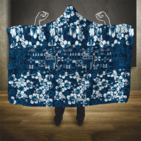 Blue Hawaiian Tapa Tribal Hibiscus Hooded Blanket