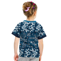 Blue Hawaiian Tapa Tribal Hibiscus Kid T Shirt