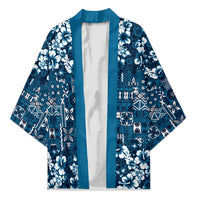 Blue Hawaiian Tapa Tribal Hibiscus Kimono