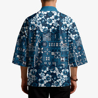 Blue Hawaiian Tapa Tribal Hibiscus Kimono
