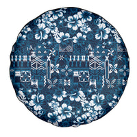 Blue Hawaiian Tapa Tribal Hibiscus Spare Tire Cover