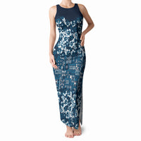 Blue Hawaiian Tapa Tribal Hibiscus Tank Maxi Dress