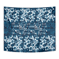 Blue Hawaiian Tapa Tribal Hibiscus Tapestry