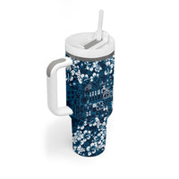 Blue Hawaiian Tapa Tribal Hibiscus Tumbler With Handle