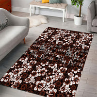 Burgundy Hawaiian Tapa Tribal Hibiscus Area Rug
