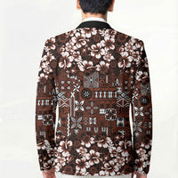 Burgundy Hawaiian Tapa Tribal Hibiscus Blazer