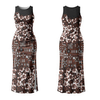 Burgundy Hawaiian Tapa Tribal Hibiscus Couples Matching Tank Maxi Dress and Hawaiian Shirt