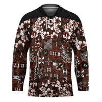Burgundy Hawaiian Tapa Tribal Hibiscus Hockey Jersey