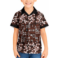 Burgundy Hawaiian Tapa Tribal Hibiscus Kid Hawaiian Shirt
