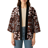 Burgundy Hawaiian Tapa Tribal Hibiscus Kimono