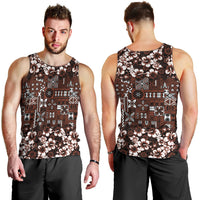 Burgundy Hawaiian Tapa Tribal Hibiscus Men Tank Top