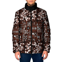 Burgundy Hawaiian Tapa Tribal Hibiscus Padded Jacket
