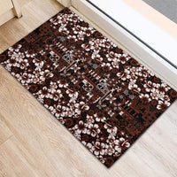 Burgundy Hawaiian Tapa Tribal Hibiscus Rubber Doormat