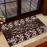 Burgundy Hawaiian Tapa Tribal Hibiscus Rubber Doormat