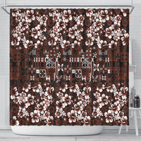 Burgundy Hawaiian Tapa Tribal Hibiscus Shower Curtain
