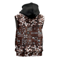 Burgundy Hawaiian Tapa Tribal Hibiscus Sleeveless Hoodie