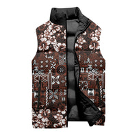 Burgundy Hawaiian Tapa Tribal Hibiscus Sleeveless Puffer Jacket