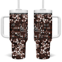 Burgundy Hawaiian Tapa Tribal Hibiscus Tumbler With Handle