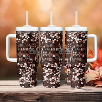 Burgundy Hawaiian Tapa Tribal Hibiscus Tumbler With Handle