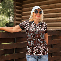 Burgundy Hawaiian Tapa Tribal Hibiscus Women Polo Shirt