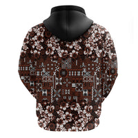 Burgundy Hawaiian Tapa Tribal Hibiscus Zip Hoodie