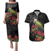 Meri Kirihimete Kakapo Couples Matching Puletasi and Hawaiian Shirt Black Silver Fern Christmas Vibe LT9 Black - Polynesian Pride