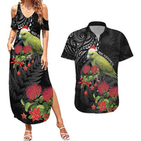 Meri Kirihimete Kakapo Couples Matching Summer Maxi Dress and Hawaiian Shirt Black Silver Fern Christmas Vibe LT9 Black - Polynesian Pride