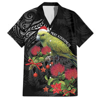 Meri Kirihimete Kakapo Family Matching Short Sleeve Bodycon Dress and Hawaiian Shirt Black Silver Fern Christmas Vibe LT9 Dad's Shirt - Short Sleeve Black - Polynesian Pride
