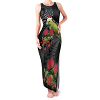 Meri Kirihimete Kakapo Family Matching Tank Maxi Dress and Hawaiian Shirt Black Silver Fern Christmas Vibe LT9 Mom's Dress Black - Polynesian Pride