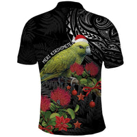 Meri Kirihimete Kakapo Polo Shirt Black Silver Fern Christmas Vibe