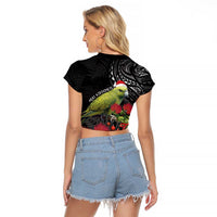 Meri Kirihimete Kakapo Raglan Cropped T Shirt Black Silver Fern Christmas Vibe