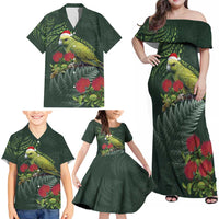 Meri Kirihimete Kakapo Family Matching Off Shoulder Maxi Dress and Hawaiian Shirt Green Silver Fern Christmas Vibe LT9 - Polynesian Pride