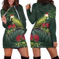 Meri Kirihimete Kakapo Hoodie Dress Green Silver Fern Christmas Vibe LT9 - Polynesian Pride