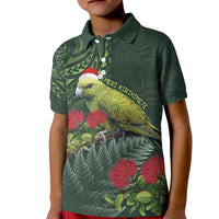 Meri Kirihimete Kakapo Kid Polo Shirt Green Silver Fern Christmas Vibe