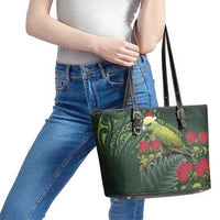 Meri Kirihimete Kakapo Leather Tote Bag Green Silver Fern Christmas Vibe LT9 - Polynesian Pride