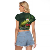 Meri Kirihimete Kakapo Raglan Cropped T Shirt Green Silver Fern Christmas Vibe