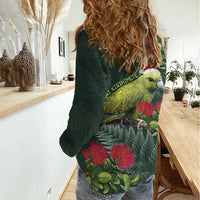 Meri Kirihimete Kakapo Women Casual Shirt Green Silver Fern Christmas Vibe LT9 - Polynesian Pride