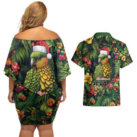 Meri Kirihimete Kakapo Couples Matching Off Shoulder Short Dress and Hawaiian Shirt New Zealand Christmas with Tropical Vibe LT9 - Polynesian Pride